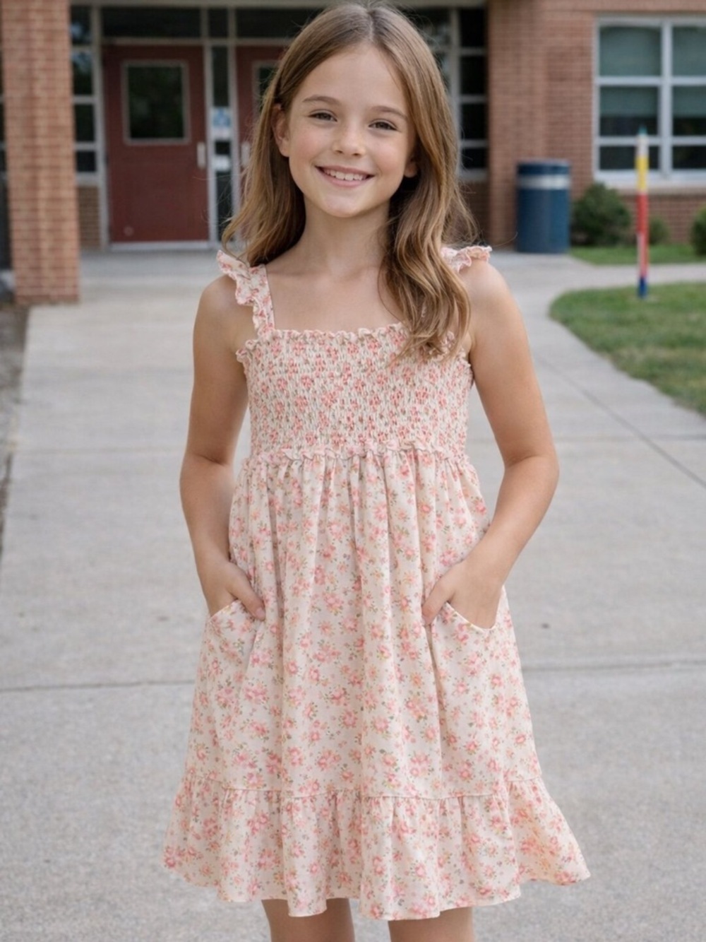 Janie and Jack Cream Pink Floral Smocked Sundress